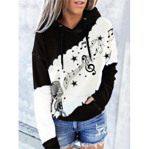 Microphone And Music Notes Long Sleeve Hoodie