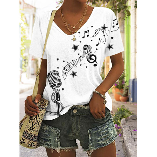 Microphone And Music Notes V Neck T Shirt