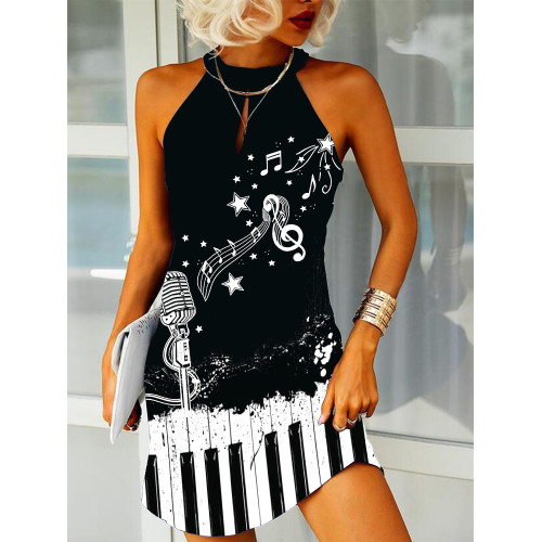 Microphone And Piano Contrast Mini Dress