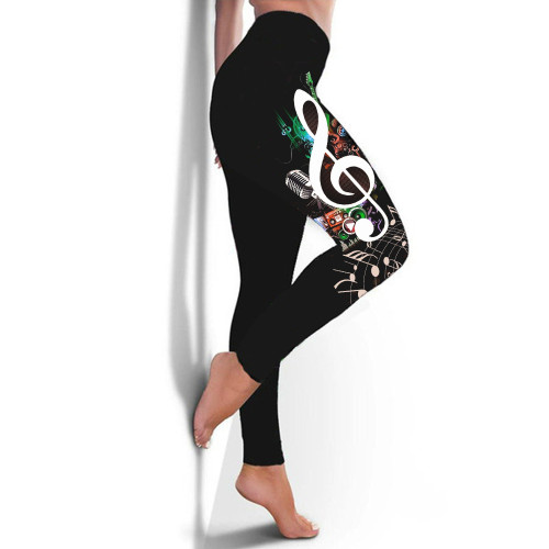 Microphone Music Notes Pattern Print Casual Leggings