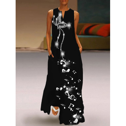 Music And Butterfly Glitter Art Notch Neck Maxi Dress