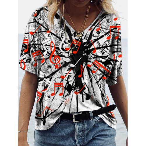 Music And Butterfly Skeleton Art Print V-Neck T-Shirt