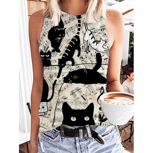 Music Animal Cat Musical Note Mosaic Art Print Tank Top