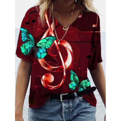 Music Butterfly Art Print V-Neck T-Shirt