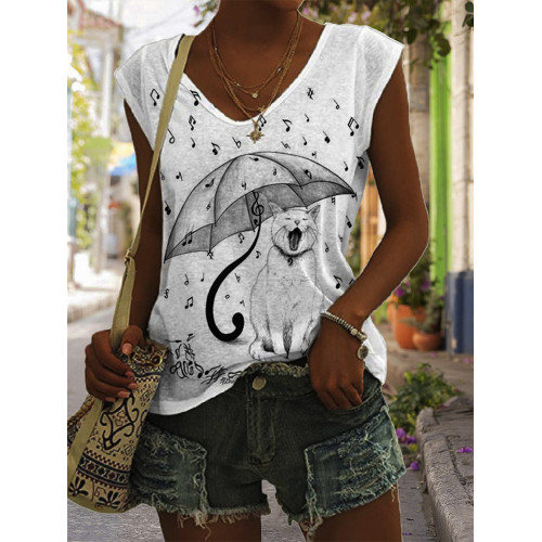 Music Cat Animal Rainy Day Umbrella Tank Top