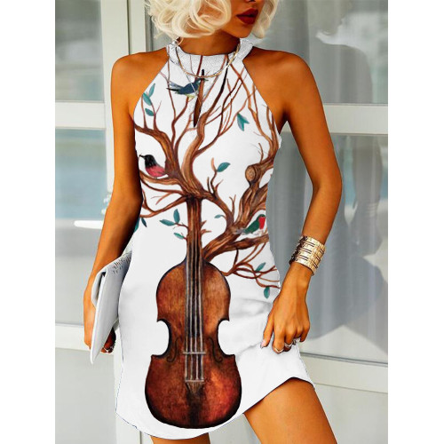 Music Guitar Bird Art Print Mini Dress