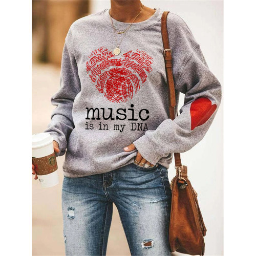 Music Is In My DNA Notes Fingerprint Heart Sweatshirt