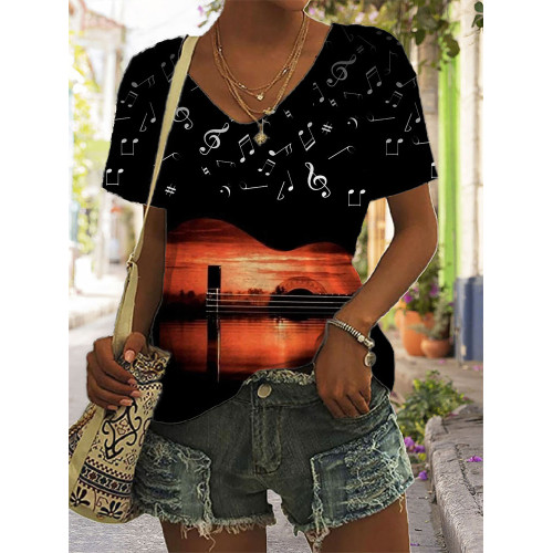 Music Landscape Contrast Color Guitar T-Shir