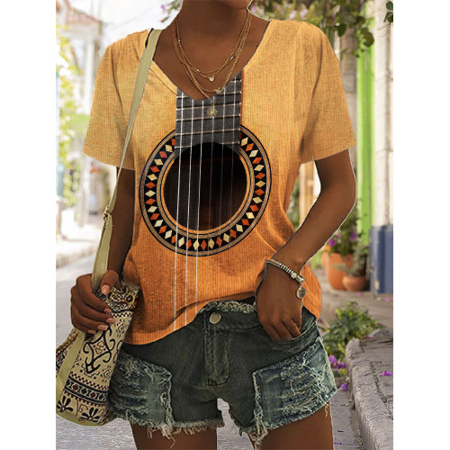 Music Lover Guitar Inspired Gradient V Neck T Shirt