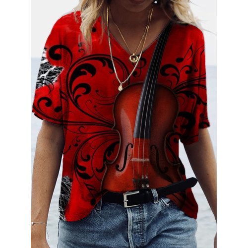 Music Lover Guitar Inspired V Neck Comfy T Shirt