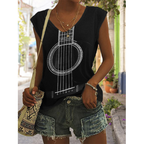 Music Lover Guitar Inspired V Neck Tank Top