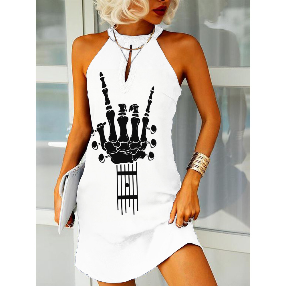 Music Lover Hand Bone Guitar Inspired Slim Fit Mini Dress