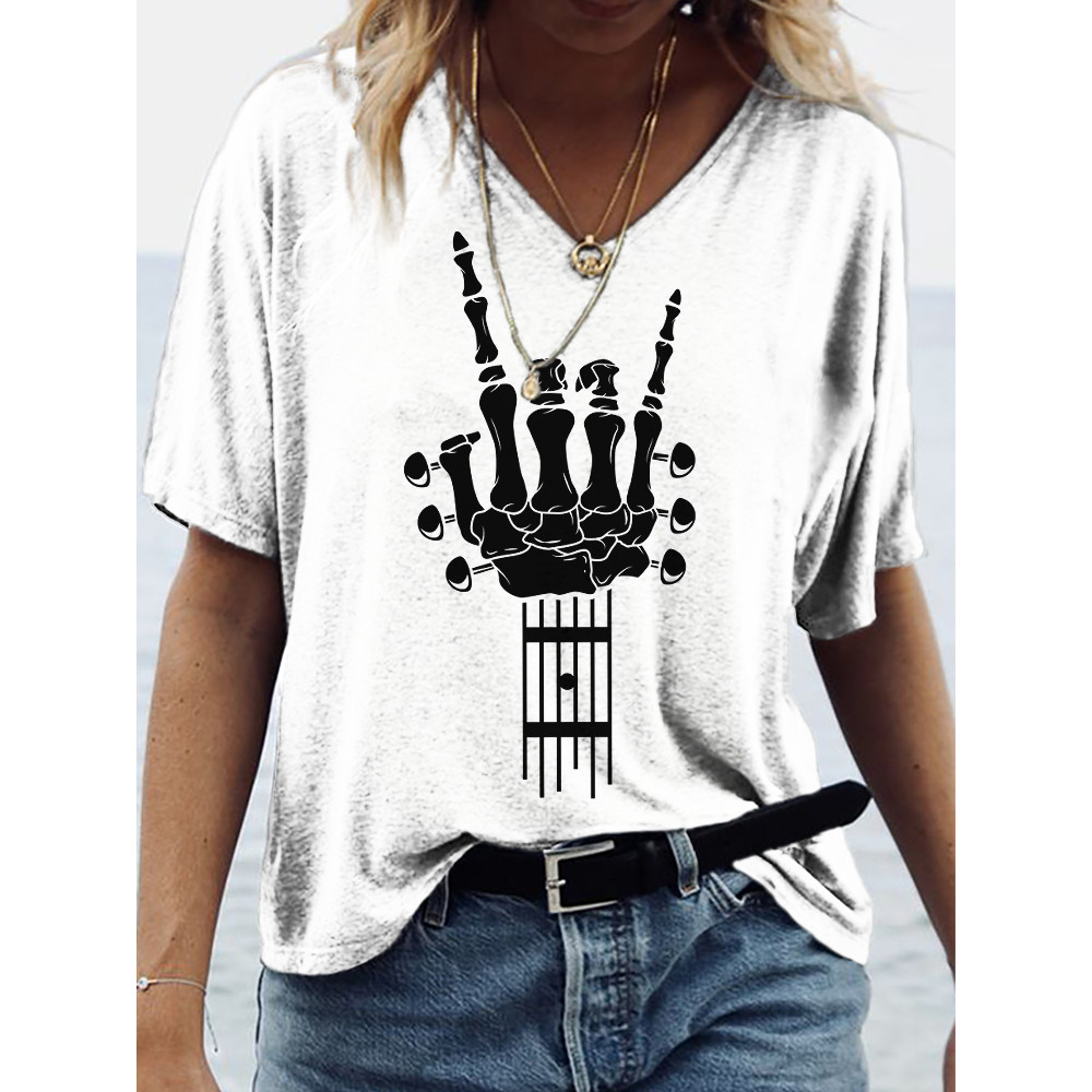 Music Lover Hand Bone Guitar Inspired V Neck T Shirt