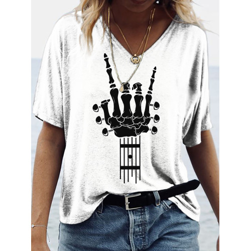 Music Lover Hand Bone Guitar Inspired V Neck T Shirt
