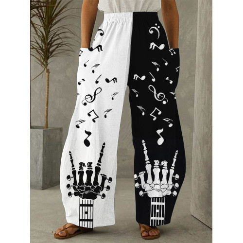 Music Lover Hand Bone Guitar Inspired Wide Leg Casual Pants