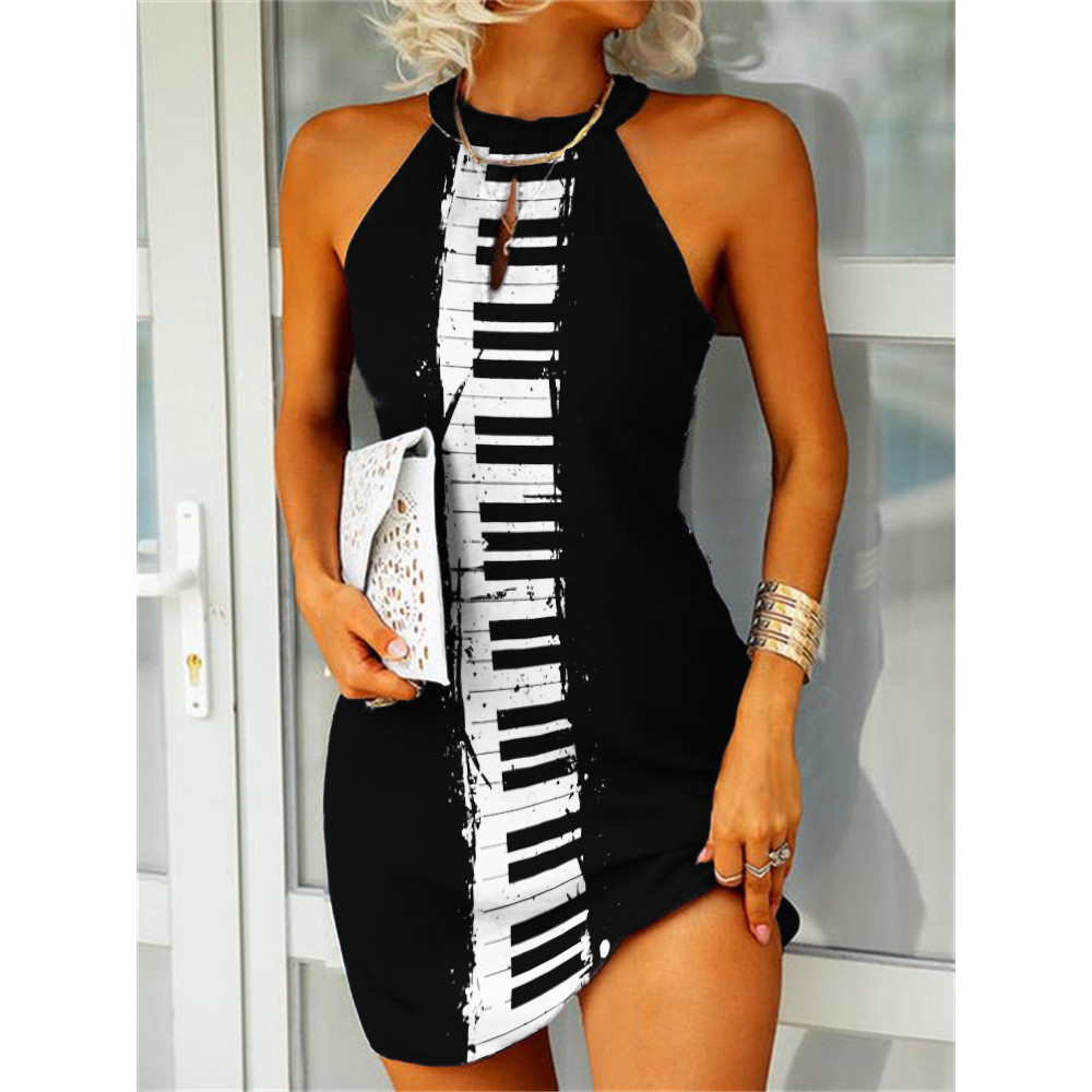 Music Lover Piano Keys Inspired Slim Fit Mini Dress