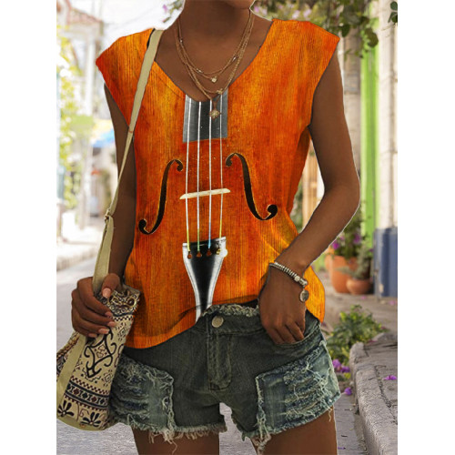 Music Lover Violin Inspired V Neck Tank Top