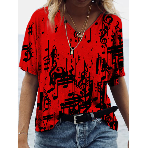 Music Note Art Print V-Neck T-Shirt