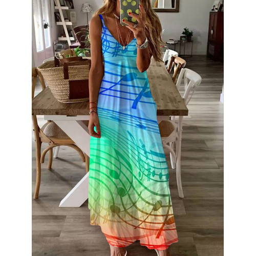 Music Note Color Gradient Art Print V-Neck Dress