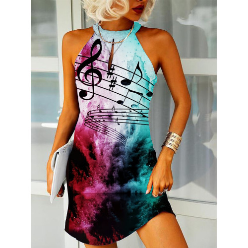 Music Note Color Tie-Dye Art-Print Slim Miniskirt