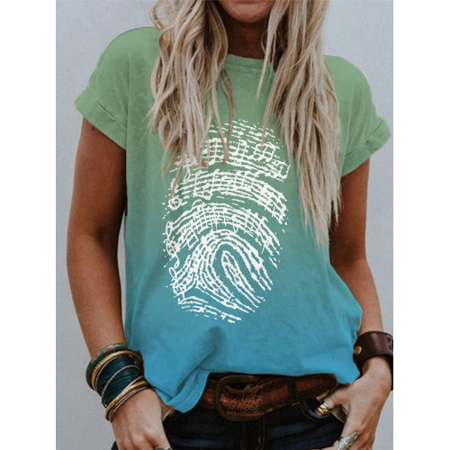 Music Note Fingerprint Round Neck T Shirt