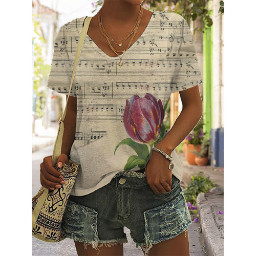 Music Note Plant Flower Mosaic Art Print T-Shirt