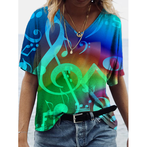 Music Note Shining Gradient Art V-Neck T-Shirt