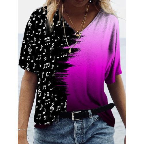 Music Note Splash Ink Art Print V-Neck T-Shirt