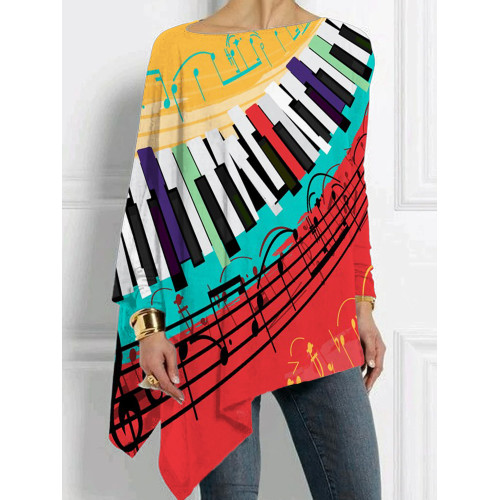 Music Notes And Piano Keys Art Bat Sleeve T Shirt