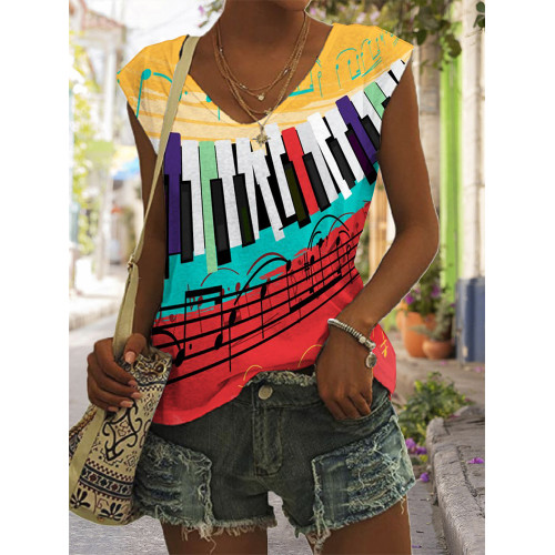 Music Notes And Piano Keys Art Tank Top