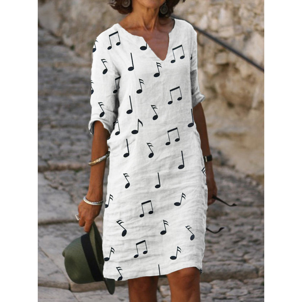 Music Notes And Signs Notch Neck Midi Dress