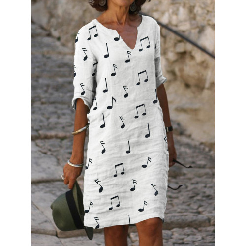 Music Notes And Signs Notch Neck Midi Dress