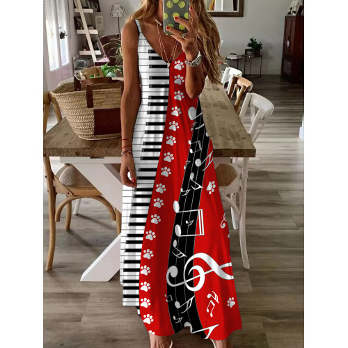 Music Notes Animal Pet Dog Paw Print Contrast Color Art  Cami Maxi Dress