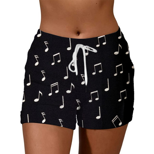 Music Notes Art Drawstring Casual Shorts
