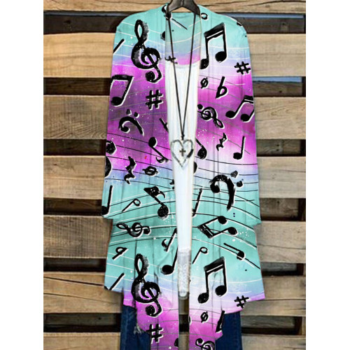 Music Notes Art Long Sleeve Flowy Cardigan