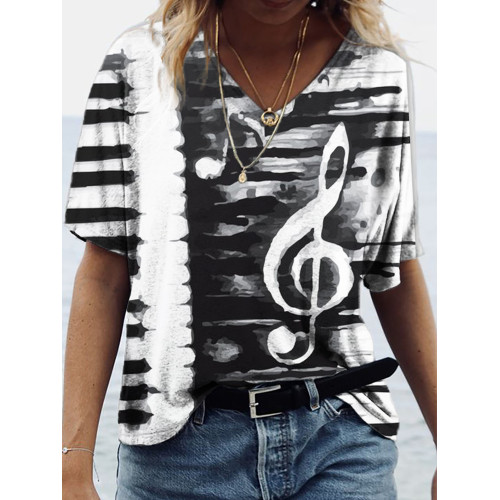 Music Notes Art V Neck Comfy Loose T Shirt