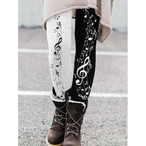 Music Notes Contrast Color Comfy Leggings