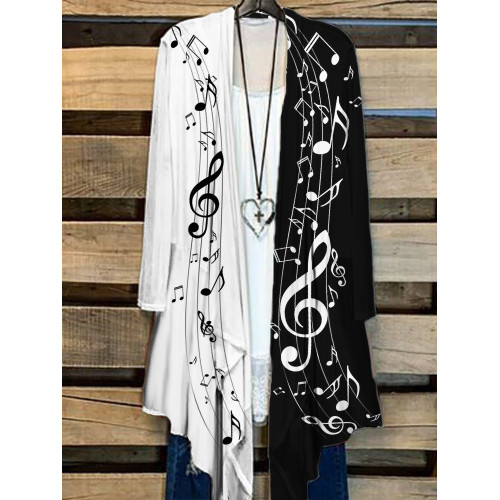 Music Notes Contrast Color Flowy Cardigan