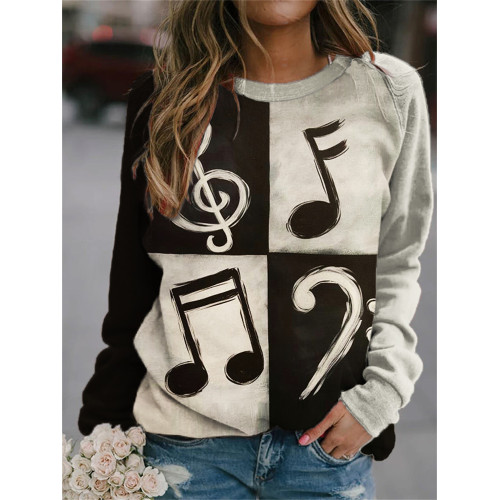 Music Notes Contrast Color Sweatshirt