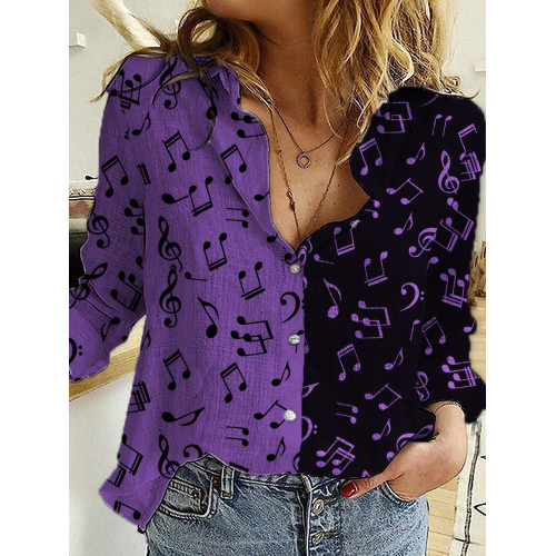 Music Notes Contrast Color Woven Blouse