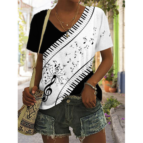 Music Notes Dandelion Piano Keys Contrast T Shirt