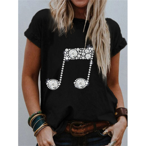 Music Notes Glitter Crew Neck T Shirt