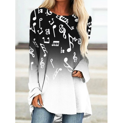 Music Notes Gradient Long Sleeve T Shirt