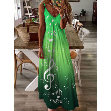 Music Notes Gradient V Neck Cami Maxi Dress