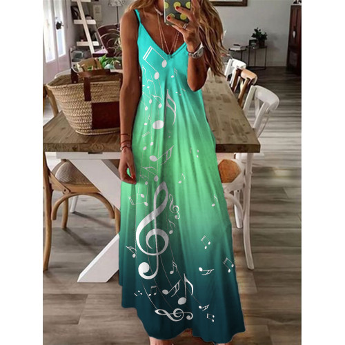 Music Notes Gradient V Neck Cami Maxi Dress