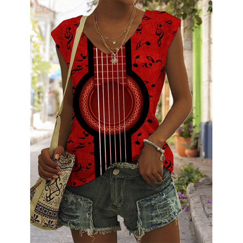 Music Notes Guitar Art V Neck Tank Top