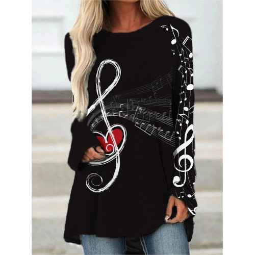 Music Notes Heart Art Long Sleeve A Line T Shirt