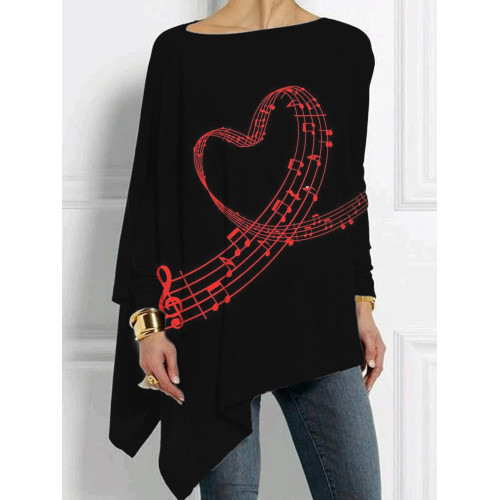 Music Notes Heart Bat Sleeve T Shirt