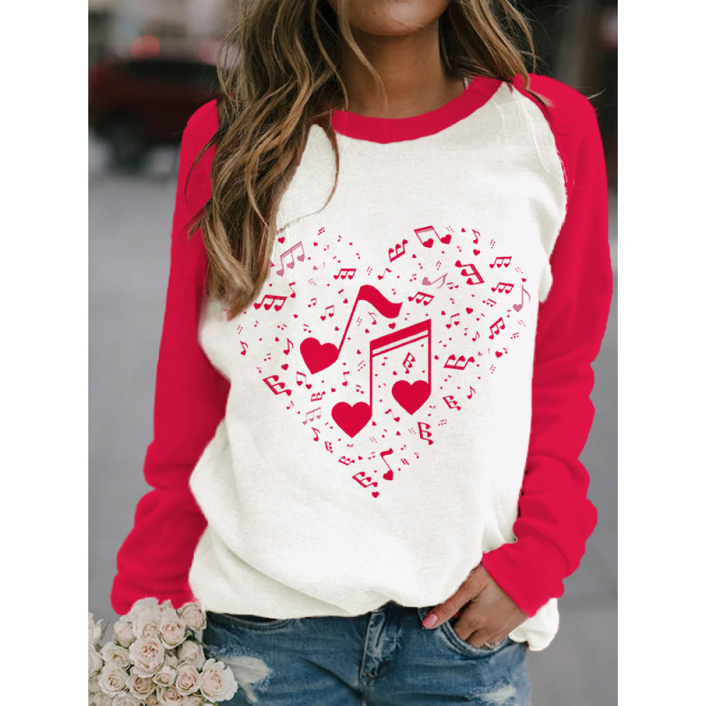 Music Notes Heart Comfy Casual Sweatshirt