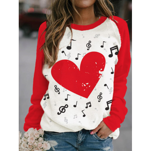 Music Notes Heart Long Sleeve Sweatshirt